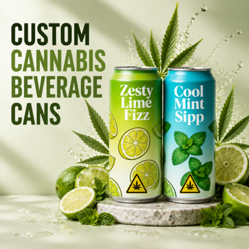 Custom cannabis beverage cans with unique THC drink packaging designs
