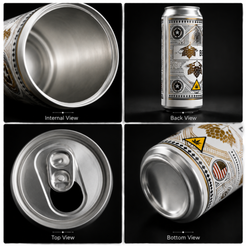 Custom aluminum cannabis beverage cans with premium THC drink packaging details