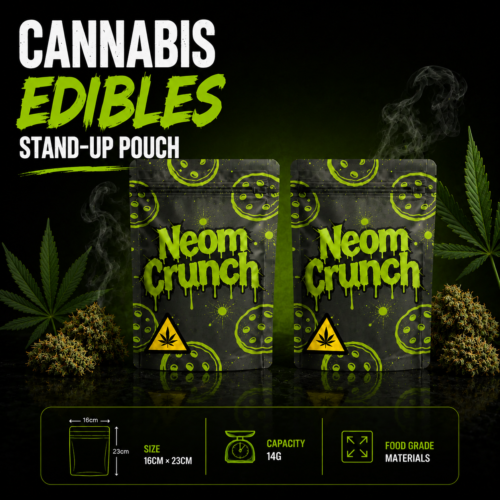 Custom cannabis edibles packaging pouches with printed designs