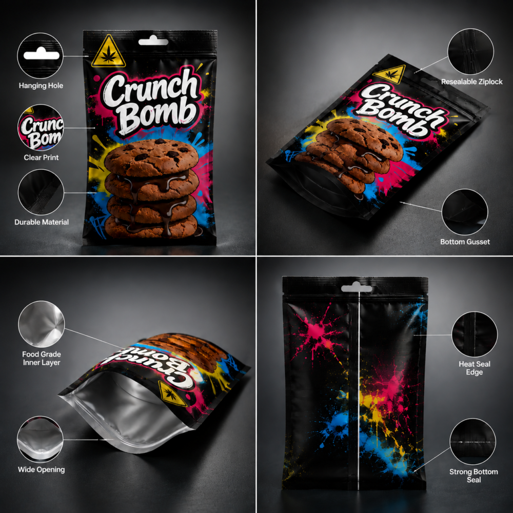 Cannabis edibles stand-up pouch structure and packaging details
