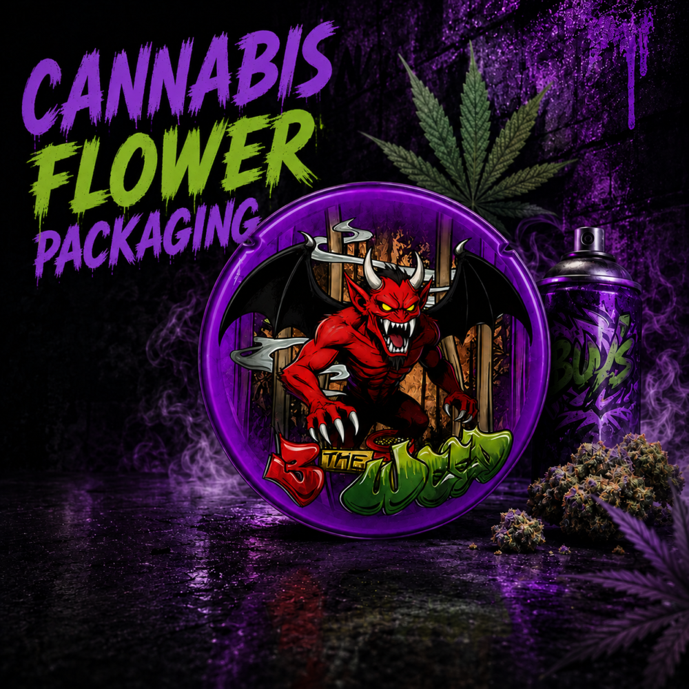 Custom cannabis flower packaging bags with printed designs