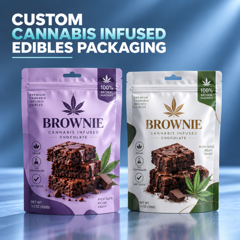 custom cannabis snack mylar stand up pouches