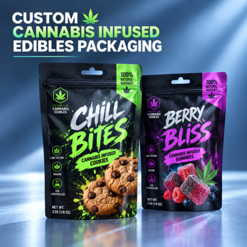 custom printed cannabis snack stand up pouches