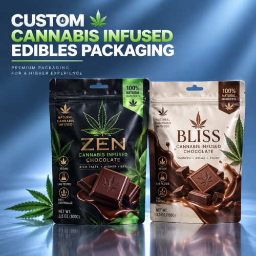 Custom Cannabis Snack Mylar Stand Up Pouches | Edible Zipper Bags, Resealable Food Pouches