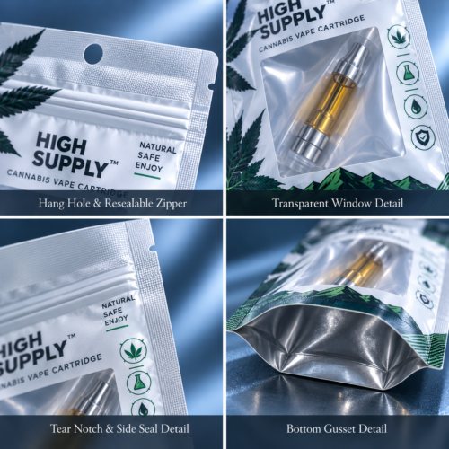 cannabis vape cartridge mylar bags with clear window