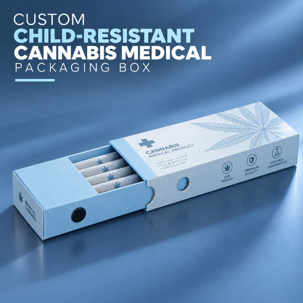 custom child resistant cannabis medical boxes with inner structure