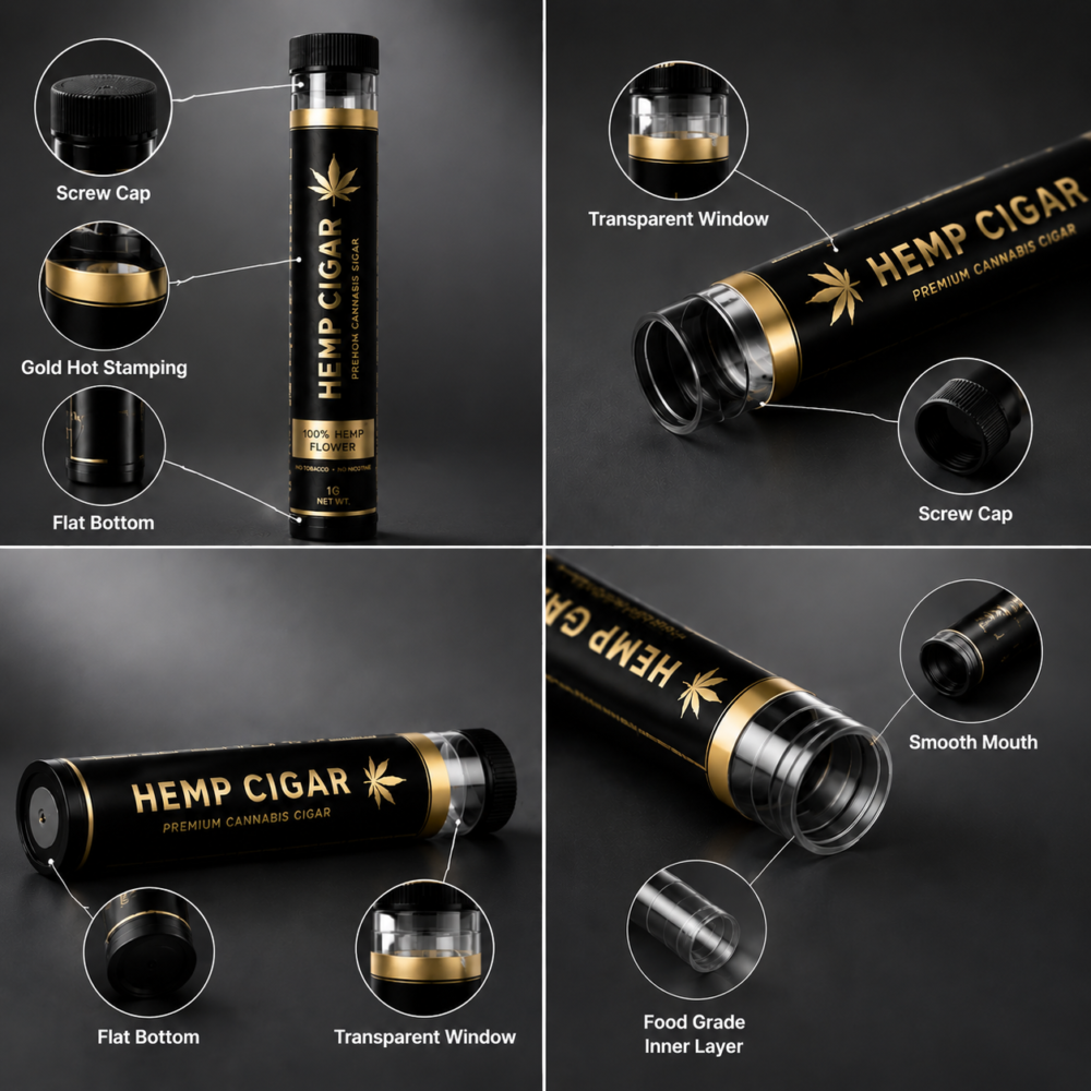 Child resistant pre-roll tubes with packaging structure details