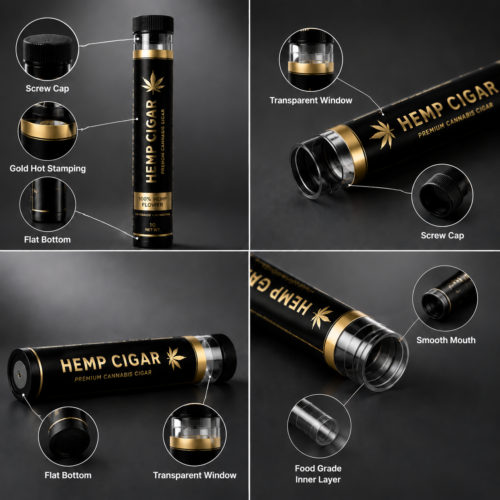 Child resistant pre-roll tubes with packaging structure details