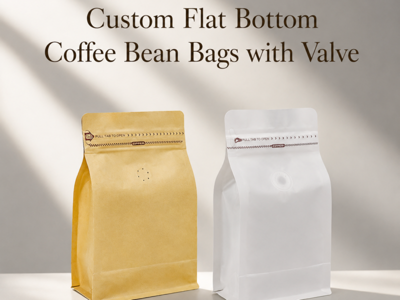 Custom Flat Bottom Coffee Bean Bags with Valve