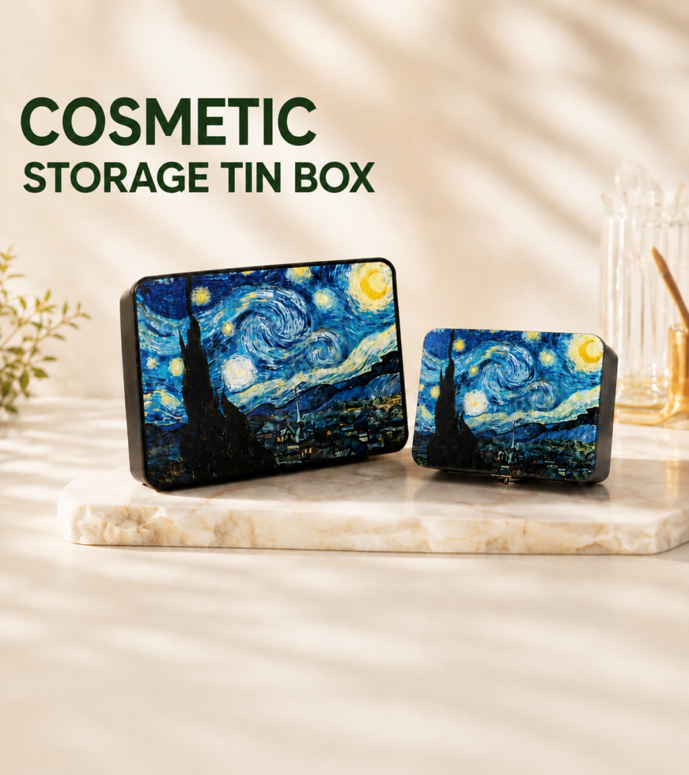 Extra Large Metal Tin Box with Lock for Makeup & Skincare Storage
