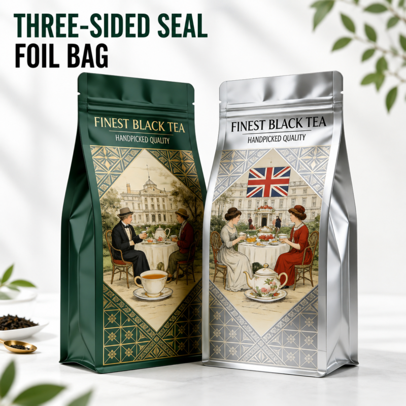 Custom 3 Side Seal Aluminum Foil Stand Up Pouches-主图 Custom 3 side seal aluminum foil stand up pouches for food packaging