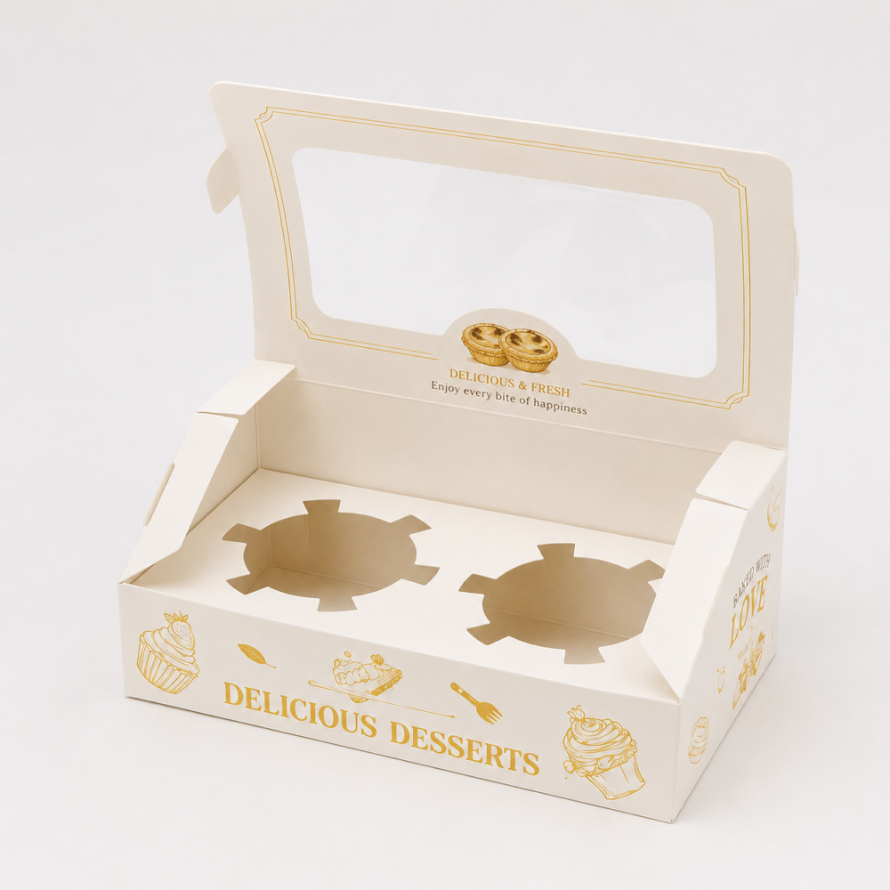 custom cake paper boxes with printed design and folding structure