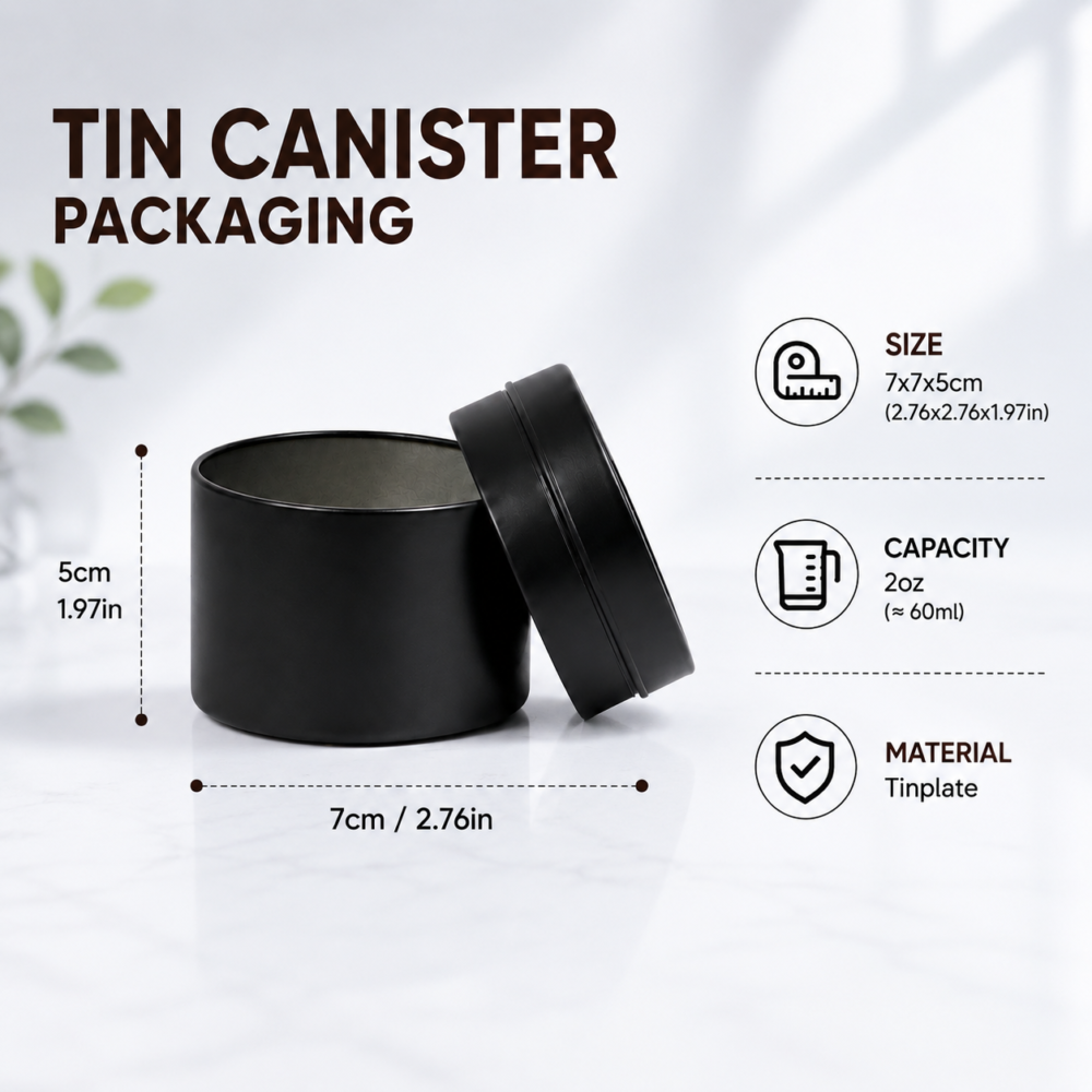 Custom round candle tin containers with size and tinplate material details