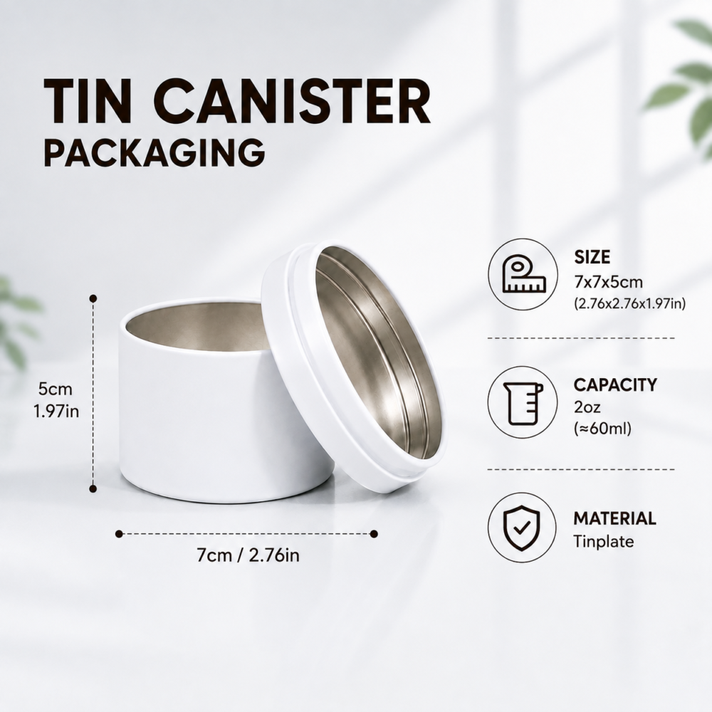 White tin candle containers with custom size and structure options