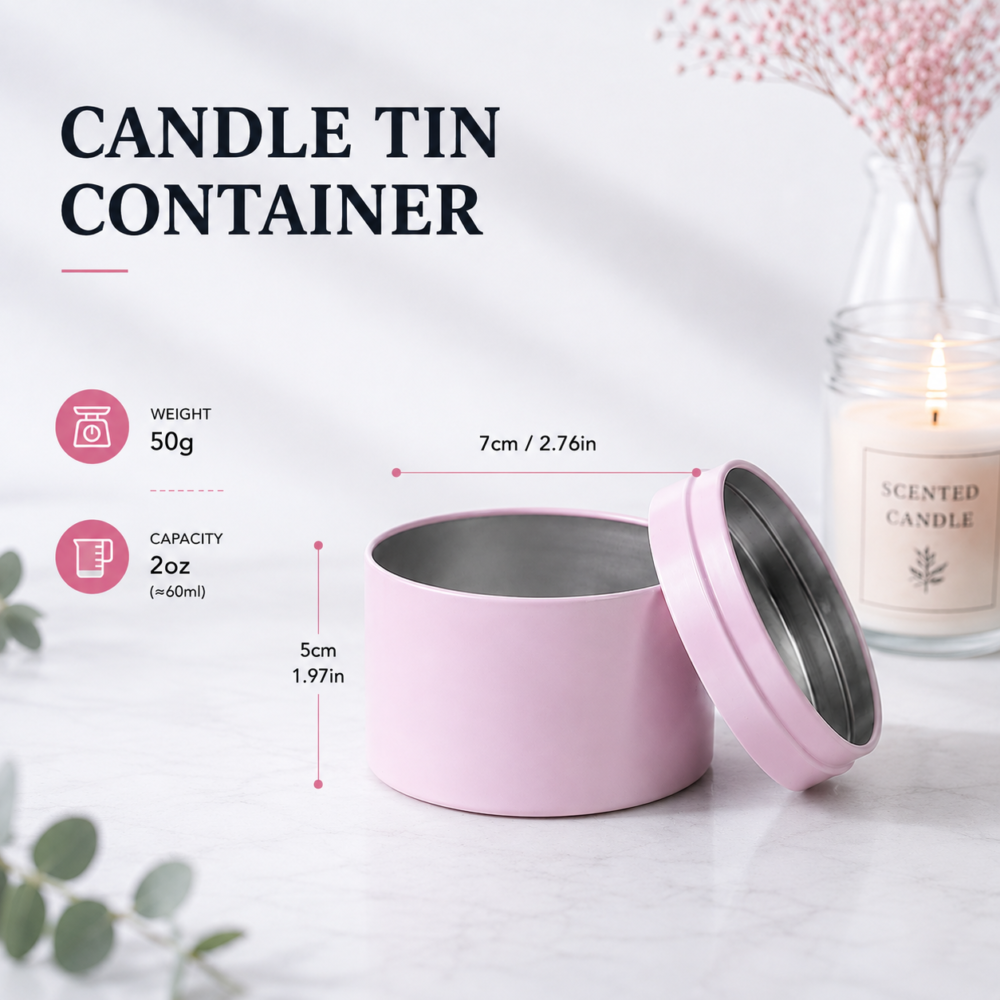 Pink metal candle tins with lids for custom candle packaging