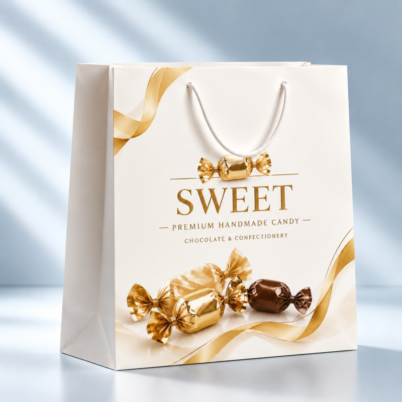 Custom Chocolate Paper Bags - Printed Chocolate Packaging Bags with Handles