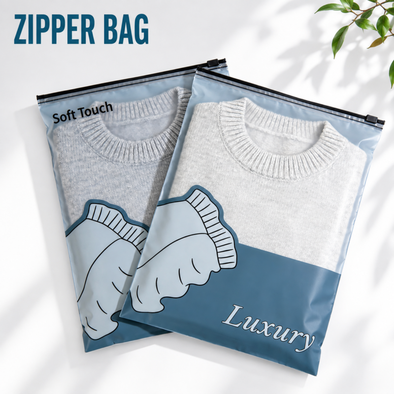 Custom clothing zipper bags for apparel packaging
