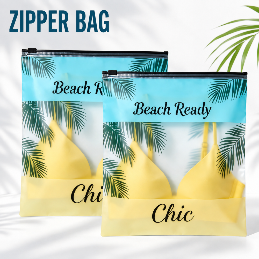 Clothing zipper bags with zipper closure and transparent material details