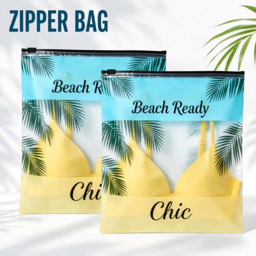 Clothing zipper bags with zipper closure and transparent material details