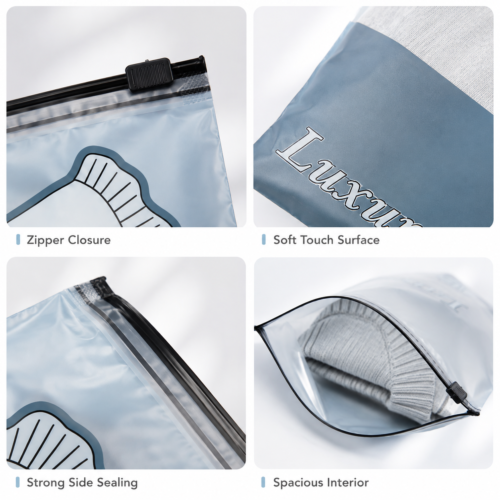 Custom clothing zipper bags for sweater and apparel packaging