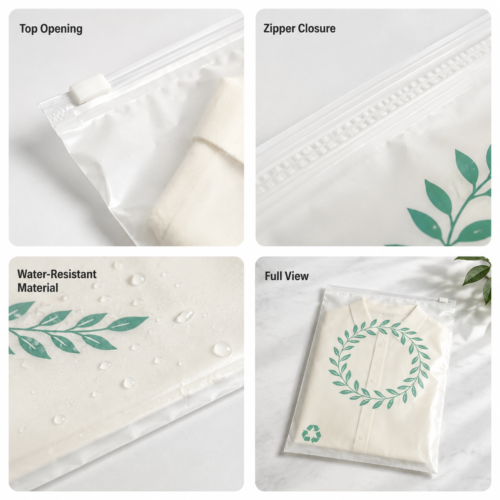 Eco-friendly biodegradable garment bags with zipper closure and water-resistant material