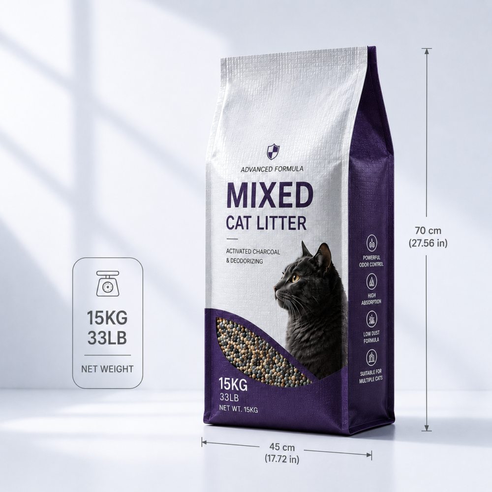 Custom flat bottom cat litter packaging bags with 15kg size