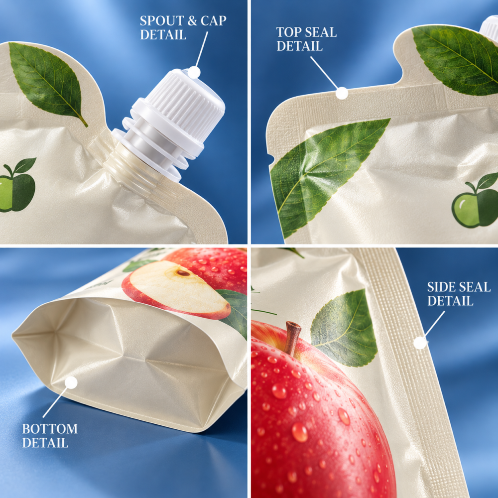 Food Stand Up Spout Pouches with Custom Printing and Spout Structure