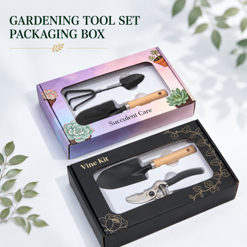 Custom Garden Tool Set Packaging Boxes with Window-略缩图2 Custom garden tool set packaging boxes for trowel and garden tool sets