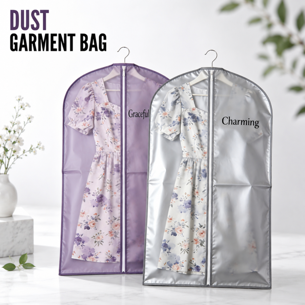 Garment dust bags with custom colors and clothing packaging designs