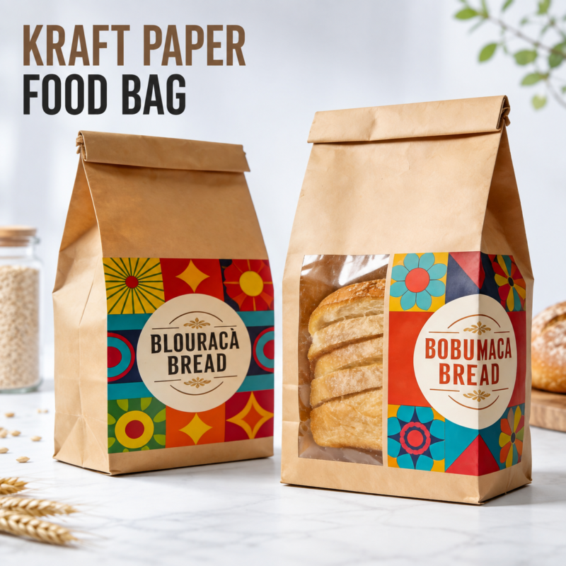 Custom Kraft Paper Food Bags with Window-主图 Custom kraft paper food bags with window for bakery packaging