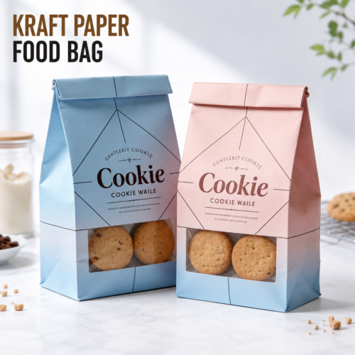 Custom kraft paper food bags with window for cookie packaging