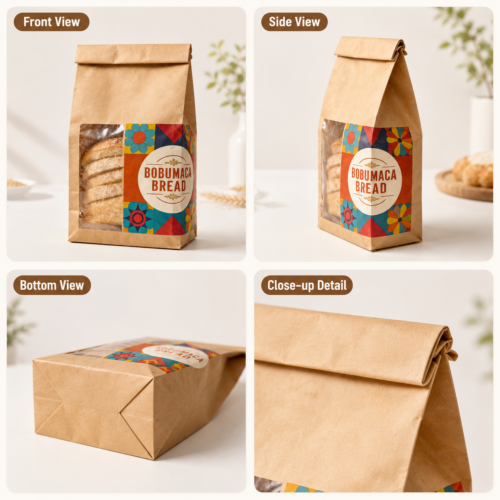 Kraft paper bakery food bags with transparent window and custom printing