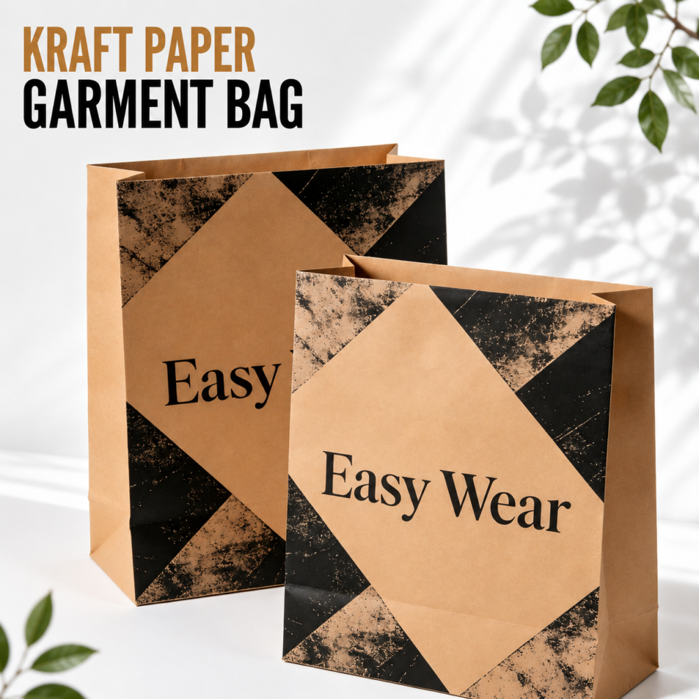 Custom Kraft Paper Garment Bags-略缩图1 Custom kraft paper garment bags with printed designs for apparel packaging