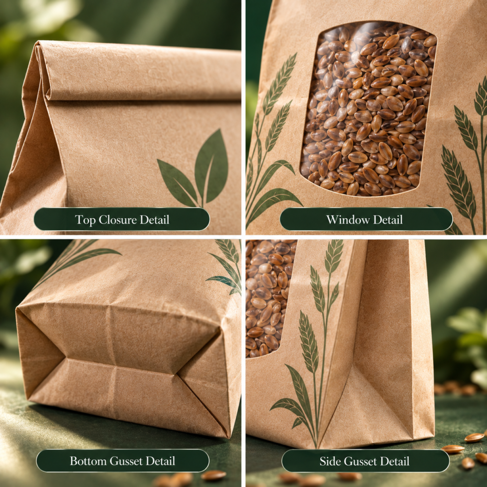 Custom Kraft Paper Seed Bags-略缩图1 kraft paper seed bag with window