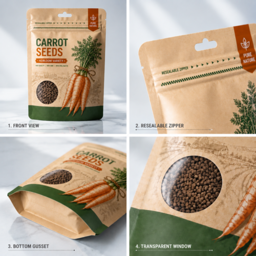 Eco Friendly Kraft Paper Seed Pouches for Agricultural Seed Packaging