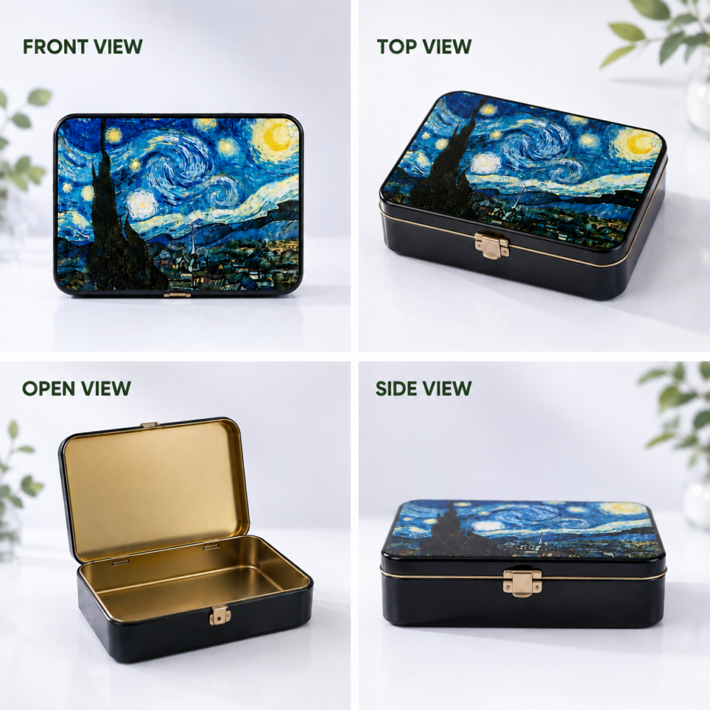 Metal Cosmetic Packaging Box Structure And Detail View With Custom Design