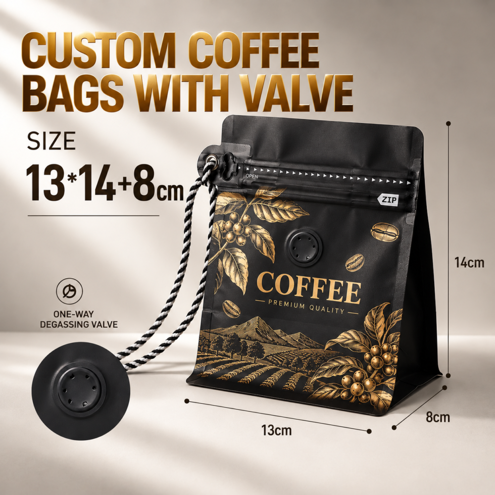 Custom One-Way Degassing Valve Coffee Bags-略缩图4 Custom One-Way Degassing Valve Coffee Bags | Valved Coffee Pouches | Roasted Coffee Bags