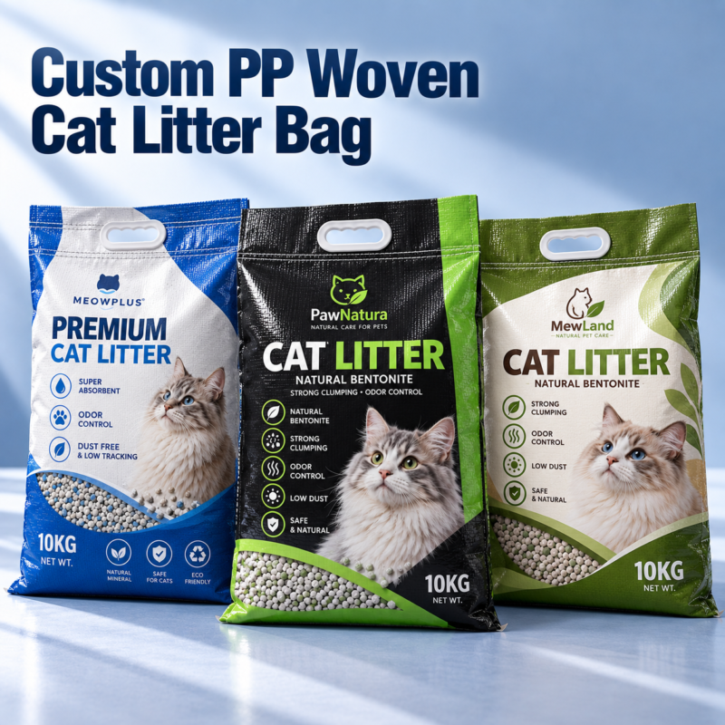 Custom PP Woven Cat Litter Bags-主图-1 Custom PP Woven Cat Litter Bags | BOPP Laminated Flat Bottom Cat Litter Sacks, Printed Packaging Bags
