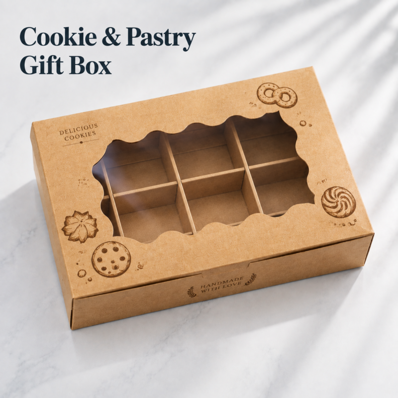 Custom Paper Gift Boxes-主图 Custom Paper Gift Boxes with Window for Cookie and Pastry Packaging