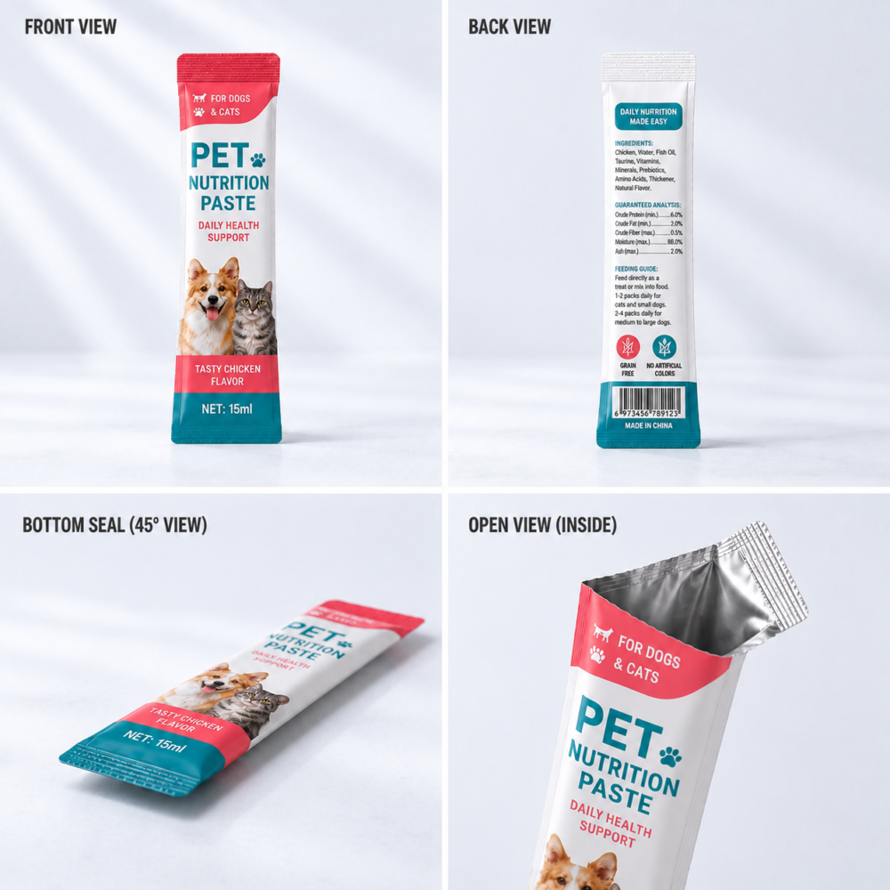 Custom pet food packaging bags for pet paste and puree products