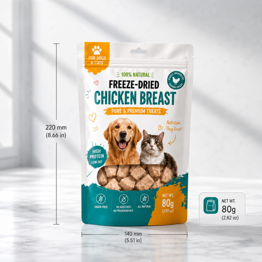 Custom pet treat stand up pouches with custom size