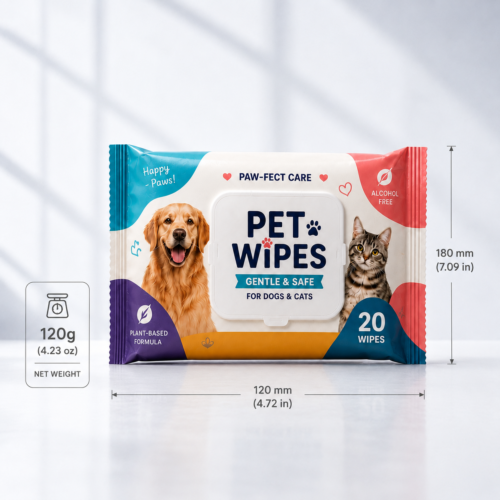 Custom pet wipes flip top pouches for wet wipes packaging