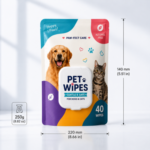 Custom pet wipes flip top pouches for large wet wipes packs
