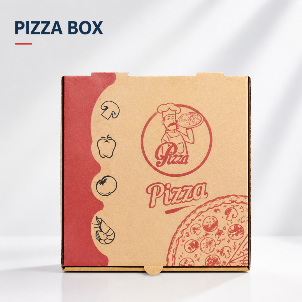 custom pizza boxes with kraft paper material and custom printed packaging