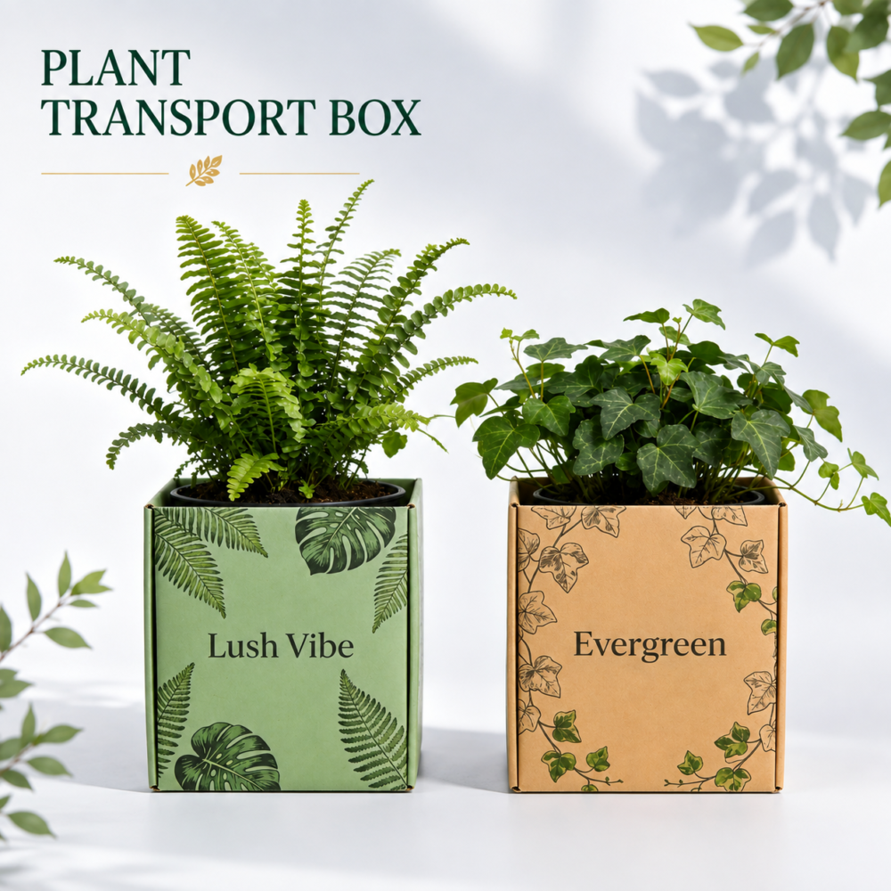 Custom Plant Packaging Boxes with Window-略缩图2 Paperboard plant packaging boxes with handle and window for potted plants