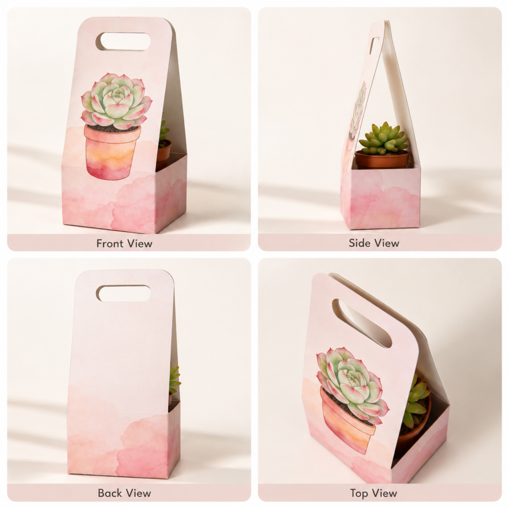 Custom Plant Packaging Boxes with Window-略缩图3 Custom plant packaging boxes with window showing front, side, back and top views
