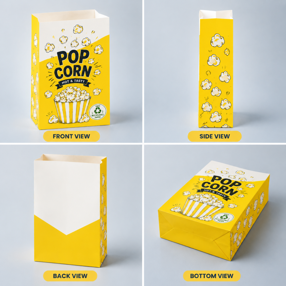 Custom Popcorn Paper Bags | Custom Printed Popcorn Packaging Bags for Food Brands