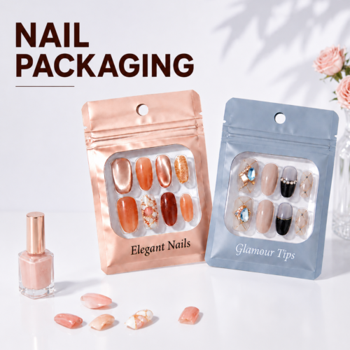 Custom press on nail packaging bags with transparent window