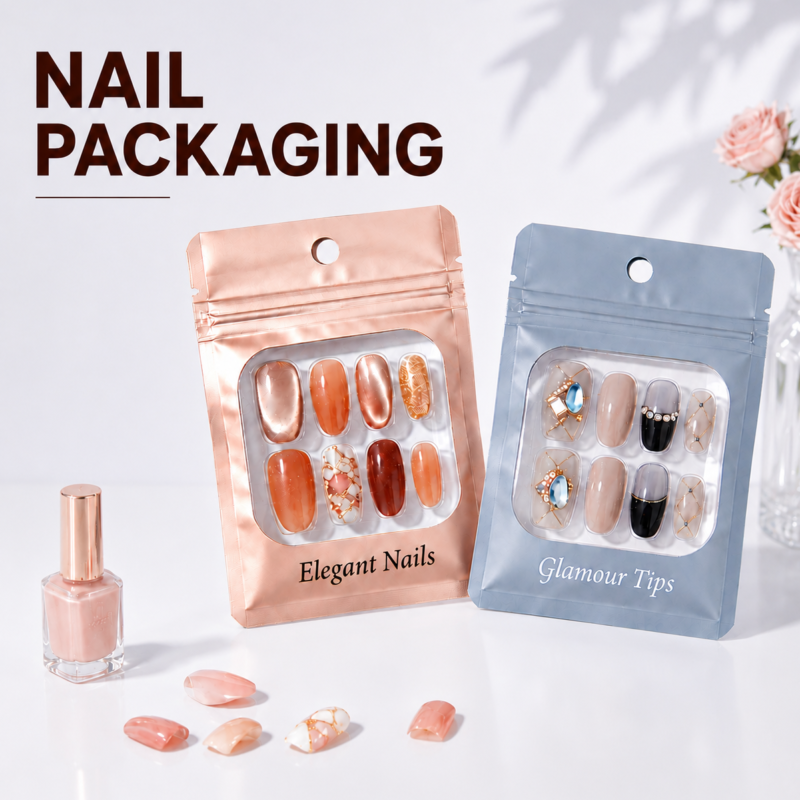 Custom press on nail packaging bags with transparent window