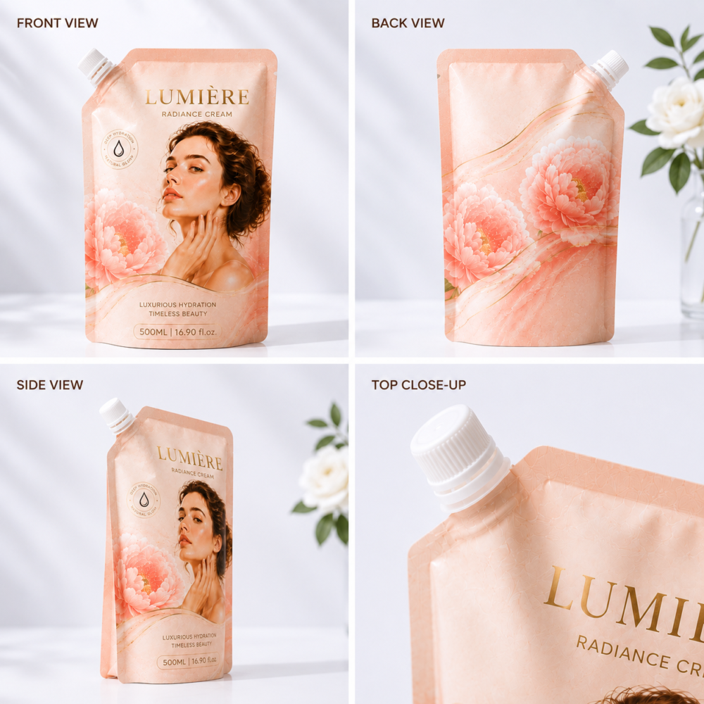 Custom Spout Pouch Packaging With High Quality Printing For Beauty Brands